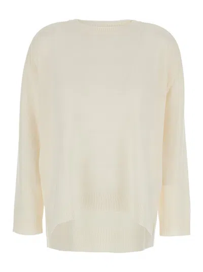 P.a.r.o.s.h . White Crewneck Sweater With Asymmetric Hem