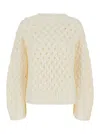 P.a.r.o.s.h White Crewneck Sweater With Ribbed Trims And Braided Design In Wool Woman In Neutral