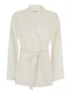 P.a.r.o.s.h White Double-breasted Jacket With Notched Revers And Front Belt Closure In Tech Fabric Woman In Multi