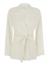 P.a.r.o.s.h White Double-breasted Jacket With Notched Revers And Front Belt Closure In Tech Fabric Woman In Multi
