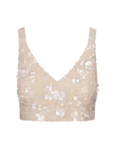 P.a.r.o.s.h White Glow Full Sequins Crop Top In White