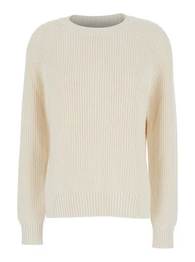 P.a.r.o.s.h White Knit Crewneck Sweater In Cotton And Cashmere Blend Woman