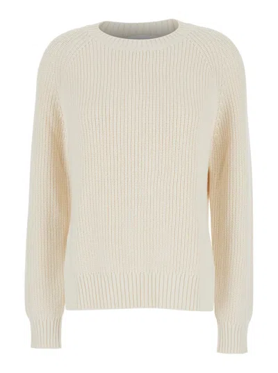 P.A.R.O.S.H WHITE KNIT CREWNECK SWEATER IN COTTON AND CASHMERE BLEND WOMAN