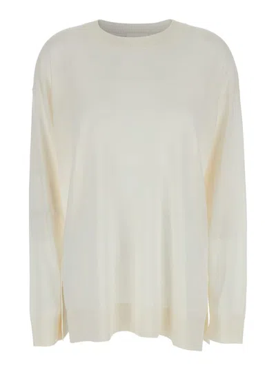 P.A.R.O.S.H WHITE LONG-SLEEVED CREWNECK SWEATER IN WOOL AND SILK BLEND WOMAN