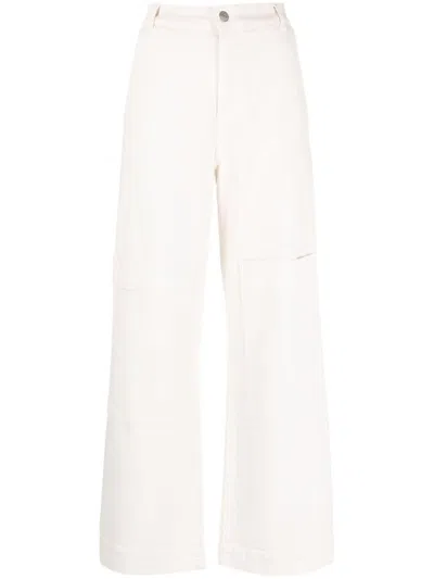 P.A.R.O.S.H WHITE MULTIPLE-POCKETS HIGH-WAISTED TROUSERS