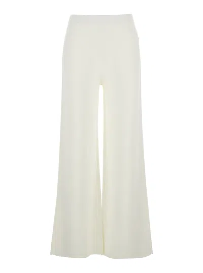 P.a.r.o.s.h White Pants With Knitted Design And Elastic Waist In Viscose Blend Woman