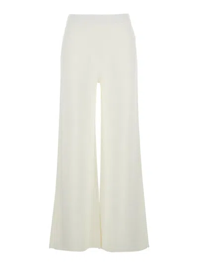 P.A.R.O.S.H WHITE PANTS WITH KNITTED DESIGN AND ELASTIC WAIST IN VISCOSE BLEND WOMAN