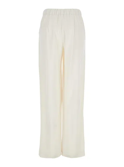 P.a.r.o.s.h White Pants With Wide Leg And Elastic Rear Waist In Tech Fabric Woman