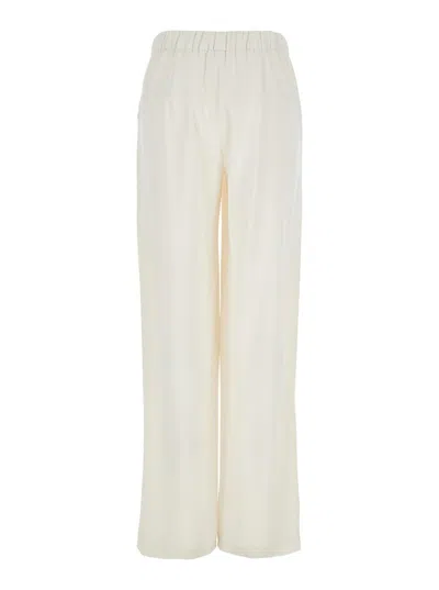 P.A.R.O.S.H WHITE PANTS WITH WIDE LEG AND ELASTIC REAR WAIST IN TECH FABRIC WOMAN