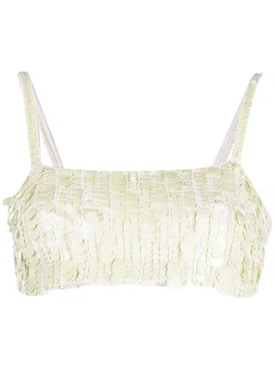 P.A.R.O.S.H WHITE SEQUIN-EMBELLISHED CROP TOP