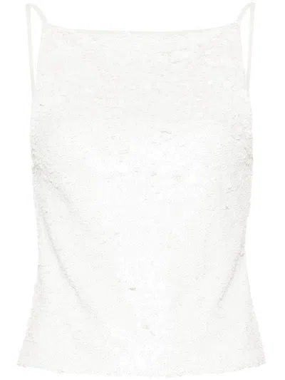 P.A.R.O.S.H WHITE SEQUIN-EMBELLISHED OPEN-BACK TOP