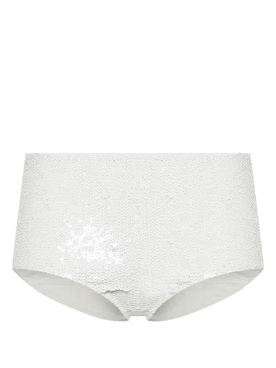 P.A.R.O.S.H WHITE SEQUINED HIGH-WAISTED BIKINI BOTTOMS