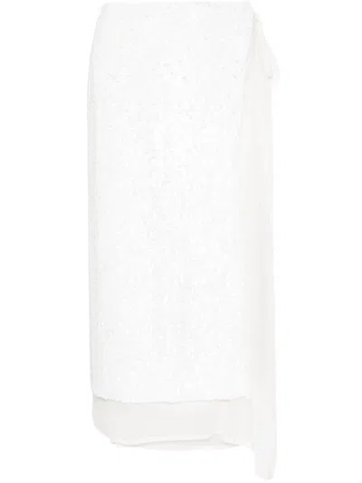 P.A.R.O.S.H WHITE SEQUINNED WRAP MIDI SKIRT