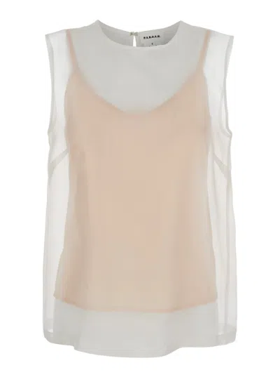 P.a.r.o.s.h White Blouse With Semi-transparent Design And Round Neckline In Silk Woman In Neutral