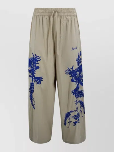 P.a.r.o.s.h Wide Leg Cotton Trousers Floral Embroidery In Gray
