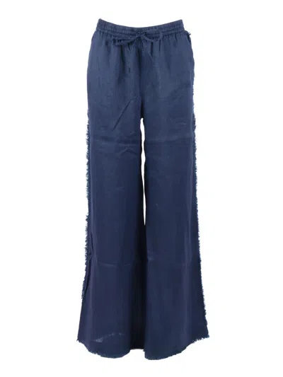 P.a.r.o.s.h Wide Leg Frayed Linen Straight-leg Pants In Blue