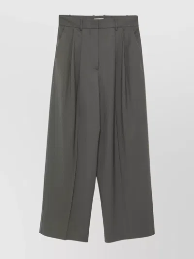 P.a.r.o.s.h Wide-leg High-rise Trousers With Pleated Front In Metallic