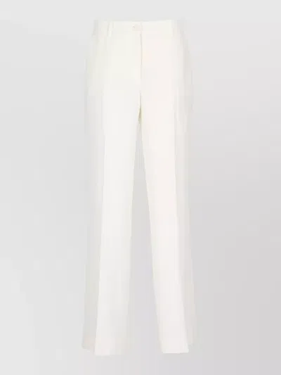 P.a.r.o.s.h Wide Leg Linen Blend Straight Trousers In White