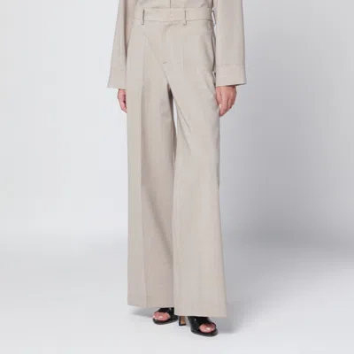P.a.r.o.s.h Wide Stucco-coloured Wool Trousers In Sand