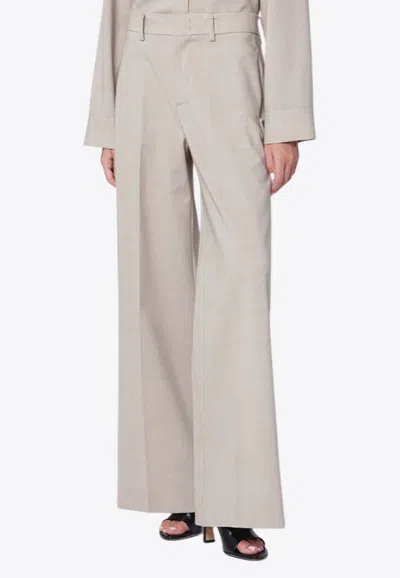 P.a.r.o.s.h . Wide Stucco-coloured Wool Trousers In Gray