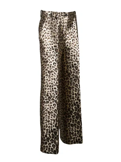 P.a.r.o.s.h Wide-leg Trousers With Metallic Detail And Leopard Print In Black