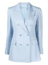 P.a.r.o.s.h Raisa Linen Blend Double-breasted Blazer In Blue