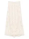 P.a.r.o.s.h Lace Floral Midi Skirt In Beige