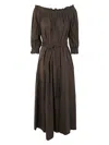 P.a.r.o.s.h Off The Shoulder Long Dress In Brown