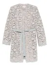 P.a.r.o.s.h Floral Lace Long Sleeve Belted Jacket In Light Grey