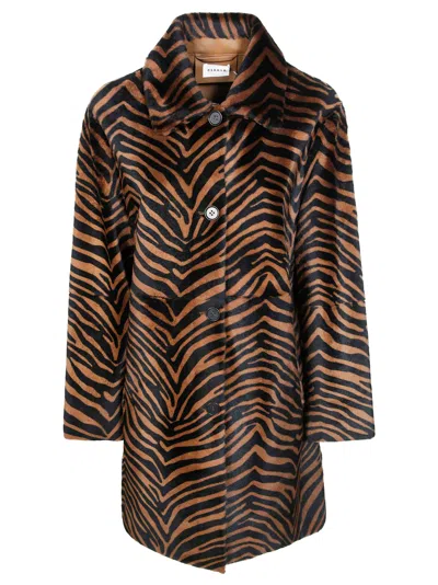 P.a.r.o.s.h Parosh Women's Tiger-print Lambskin Overcoat In Marrone