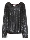 P.a.r.o.s.h Long Sleeve Round Neck Sequin Top In Black