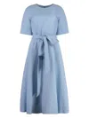 P.a.r.o.s.h P. A.r. O.s. H. Woman Midi Dress Sky Blue Size L Viscose, Linen In Light Blue