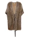 P.a.r.o.s.h Parosh Wool And Faux Fur Vest With Drop Shoulders And Drawstring Closure In Brown