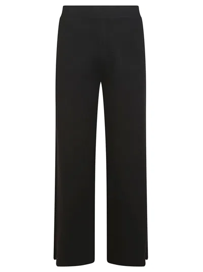 P.a.r.o.s.h Wool Blend Knit Trousers With Flared Fit And Elastic Waist In Black