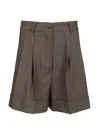 P.a.r.o.s.h Wool Blend Pleated Shorts Trousers Grey In Brown
