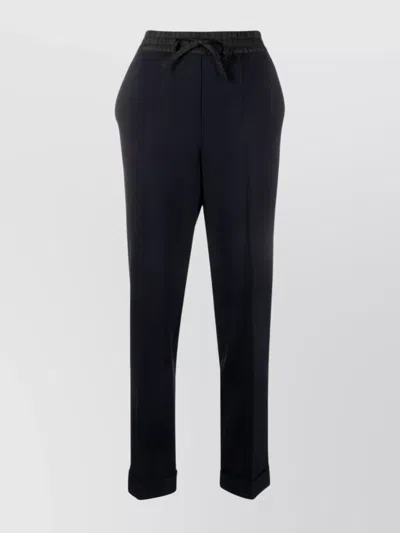 P.a.r.o.s.h Wool Blend Straight-leg Trousers With Cuffed Hem In Blue