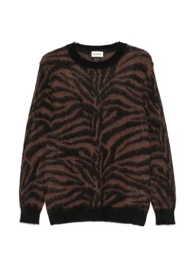 P.a.r.o.s.h Zebra Knit Long Sleeve Crew Neck Sweater In Brown