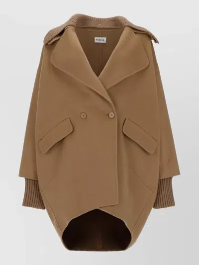 P.a.r.o.s.h Wool Coat Double Breasted Ribbed Collar Cuffs In Transparent