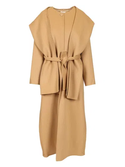 P.a.r.o.s.h Wool Coat With Scarf Coats Beige In Brown