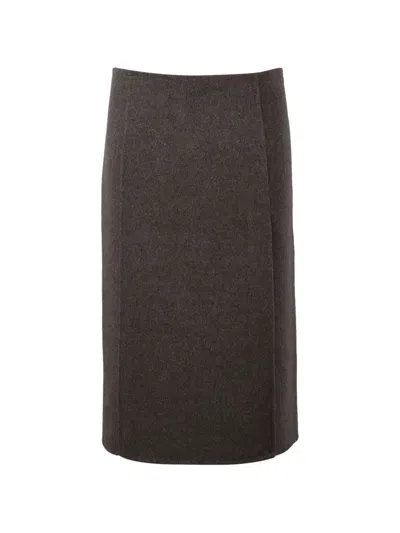 P.a.r.o.s.h Wool Midi Skirt In Gray