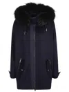 P.a.r.o.s.h Hooded Parka With Fur Trim And Drawstring Waist In Blue