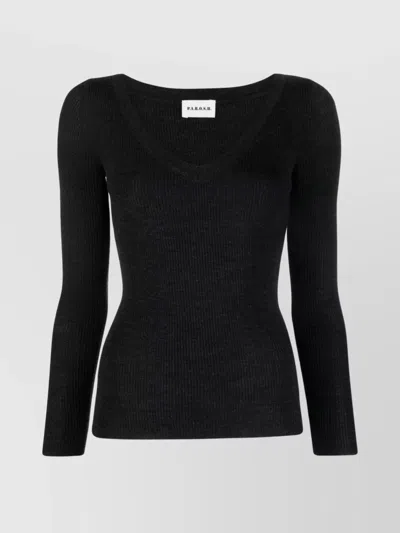 P.a.r.o.s.h Grey V-neck Ribbed Wool Jumper In Black