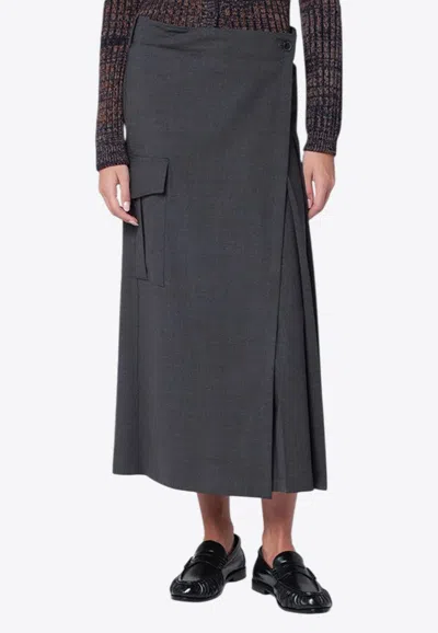 P.a.r.o.s.h Wool Wrap Midi Skirt In Gray