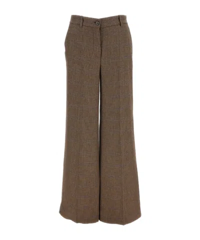 P.a.r.o.s.h Multicolor Houndstooth Wool-blend Wide-leg Pants In Brown