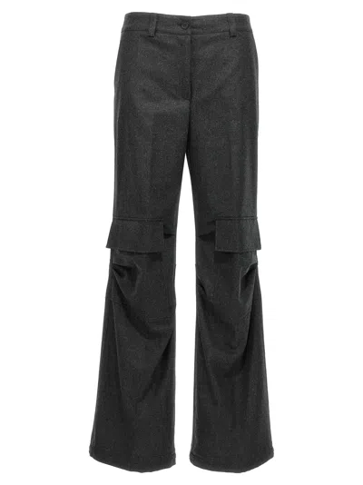 P.a.r.o.s.h . Wool-blend Ruffled-pocket Cargo Pants In Charcoal