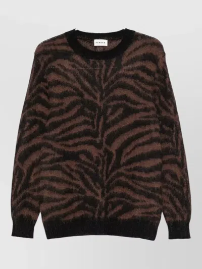 P.a.r.o.s.h Zebra Knit Long Sleeve Crew Neck Sweater In Brown