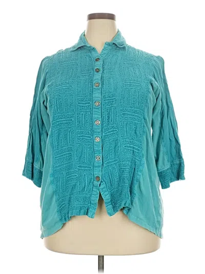 Pre-owned Parsley & Sage 3/4 Sleeve Button Down Shirt In Blue