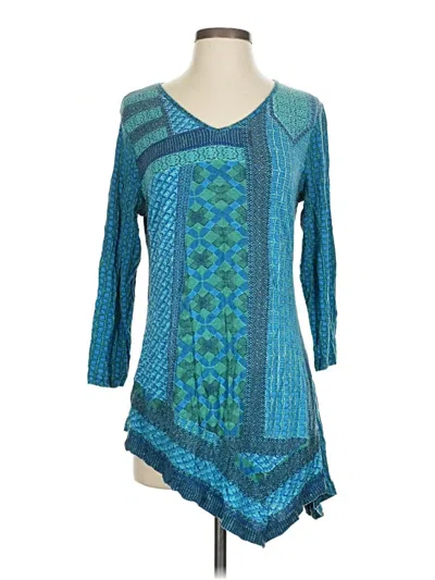 Pre-owned Parsley & Sage 3/4 Sleeve Top Teal V Neck Tops In Blue