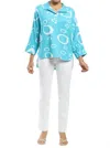Parsley & Sage April Three Quarter Sleeve Collar Top In Turquoise In Blue