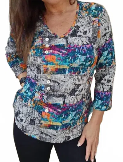 Parsley & Sage Button Detail Top With Pocket In Multi